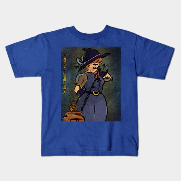 Witch on the phone Kids T-Shirt by The Mindful Maestra